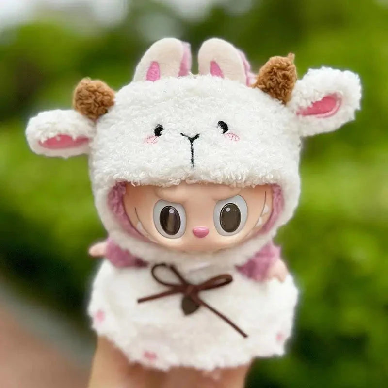 kawaiies-softtoys-plushies-kawaii-plush-Handmade Labubu White Sheep Overalls Outfit Accessories 