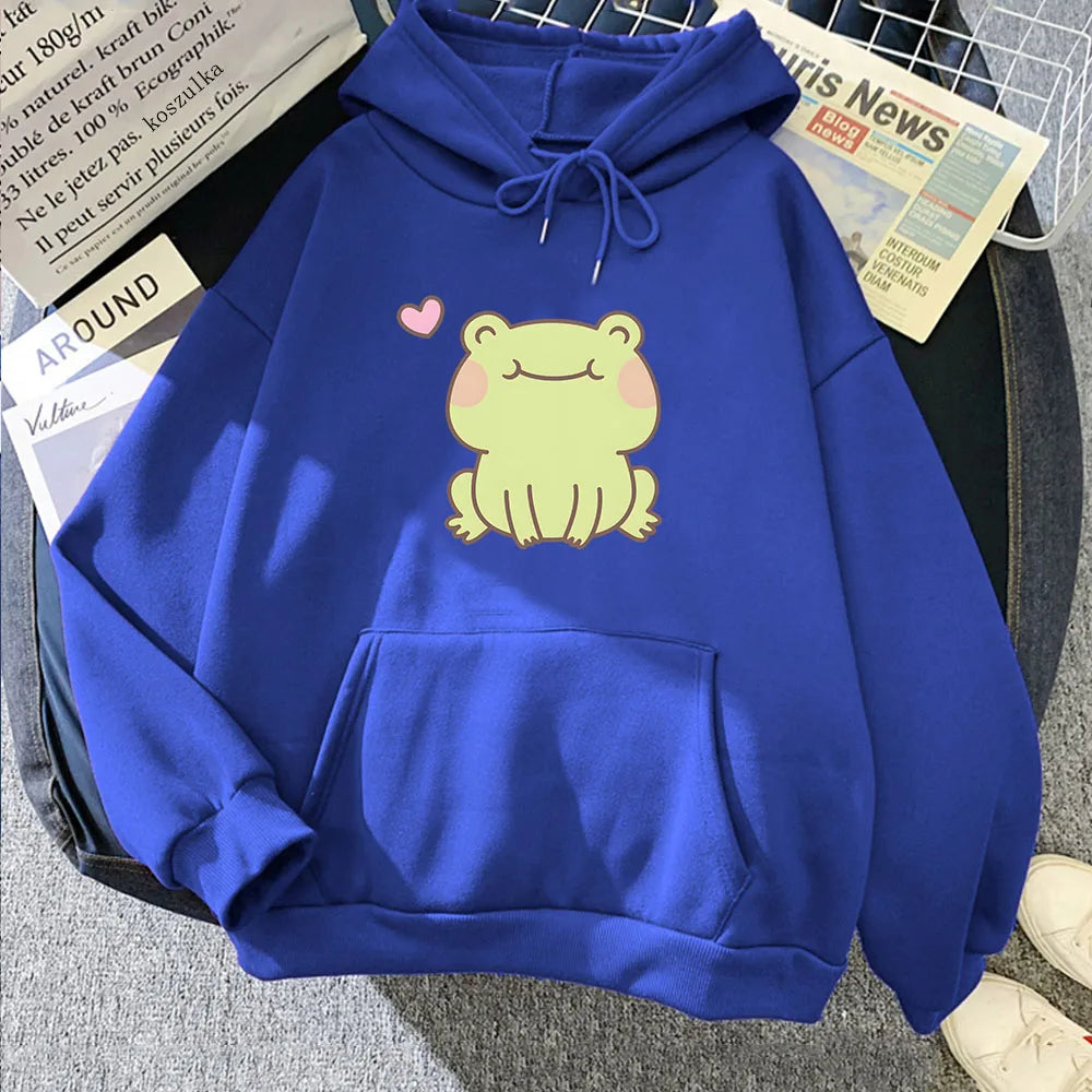 kawaiies-softtoys-plushies-kawaii-plush-Happy Green Blushing Frog Unisex Hoodie Apparel Dark blue XS 