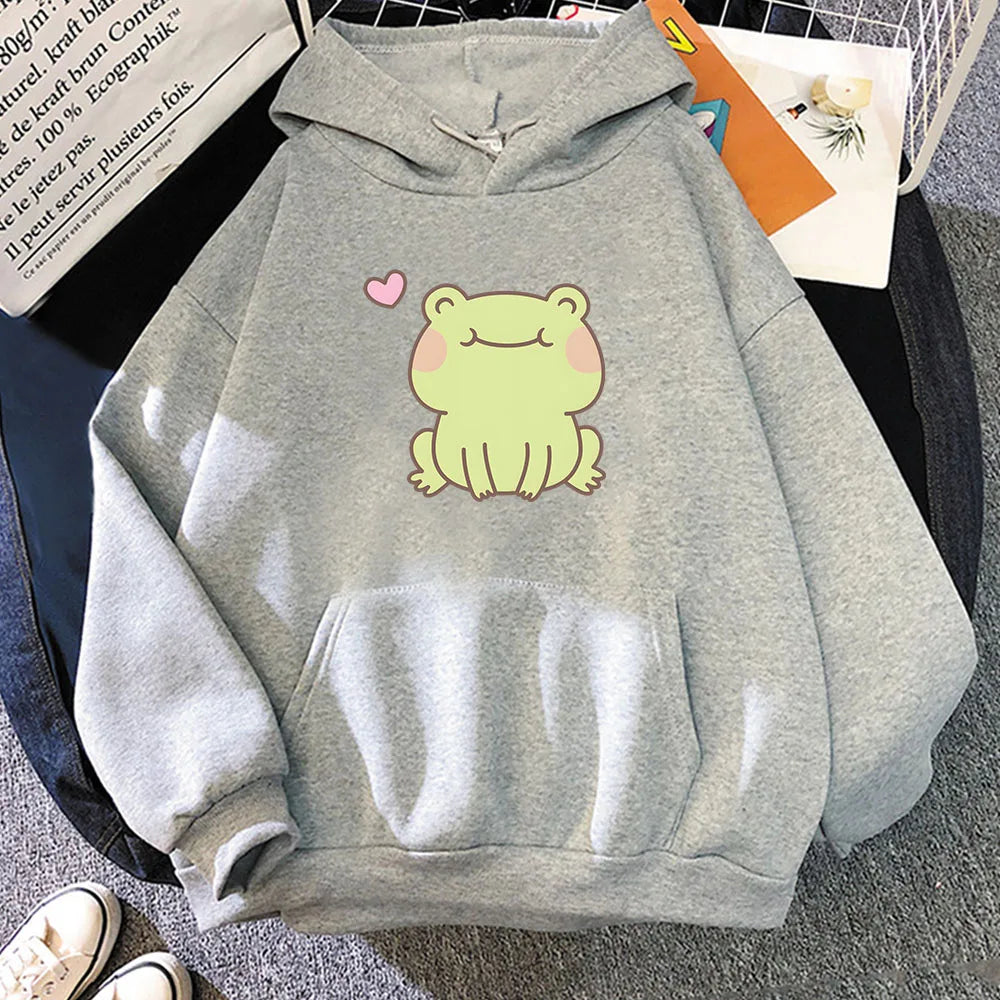 kawaiies-softtoys-plushies-kawaii-plush-Happy Green Blushing Frog Unisex Hoodie Apparel Gray XS 