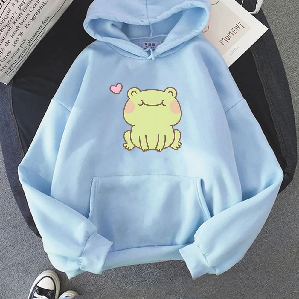 kawaiies-softtoys-plushies-kawaii-plush-Happy Green Blushing Frog Unisex Hoodie Apparel Light Blue XS 