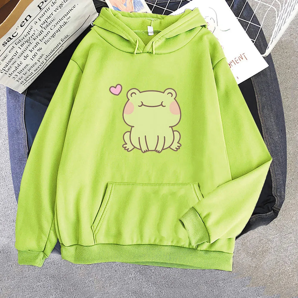 kawaiies-softtoys-plushies-kawaii-plush-Happy Green Blushing Frog Unisex Hoodie Apparel Light Green XS 