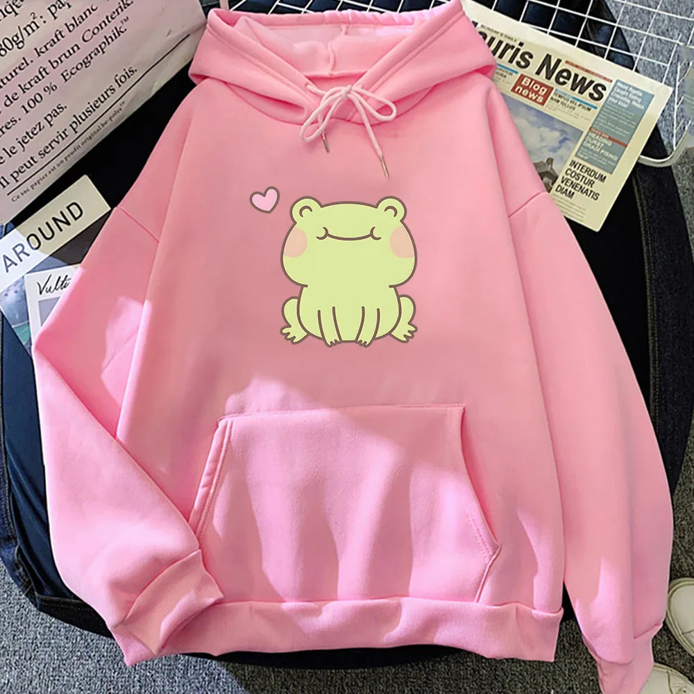 kawaiies-softtoys-plushies-kawaii-plush-Happy Green Blushing Frog Unisex Hoodie Apparel Pink XS 