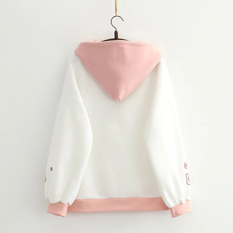 kawaiies-softtoys-plushies-kawaii-plush-Harajuku Cute Two-tone Candy Floss Sakura Thick Women's Hoodie Hoodies 