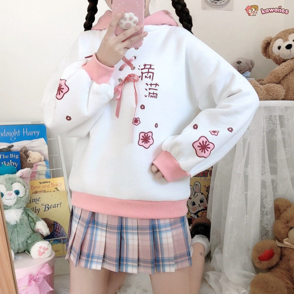 kawaiies-softtoys-plushies-kawaii-plush-Harajuku Cute Two-tone Candy Floss Sakura Thick Women's Hoodie Hoodies 