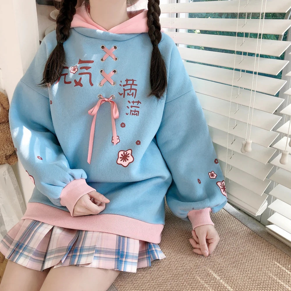 kawaiies-softtoys-plushies-kawaii-plush-Harajuku Cute Two-tone Candy Floss Sakura Thick Women's Hoodie Hoodies 