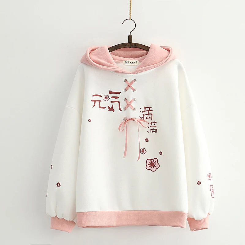 kawaiies-softtoys-plushies-kawaii-plush-Harajuku Cute Two-tone Candy Floss Sakura Thick Women's Hoodie Hoodies White 