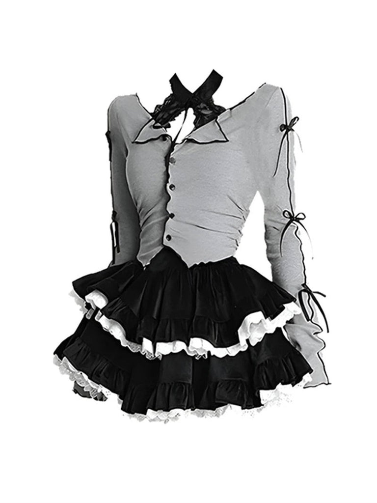 kawaiies-softtoys-plushies-kawaii-plush-Harajuku Goth Ribbon Skirt Two Piece Set Apparel 