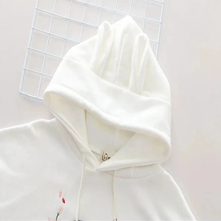 kawaiies-softtoys-plushies-kawaii-plush-Harajuku White Pink Bunny Sakura Embroidery Hoodie Apparel 