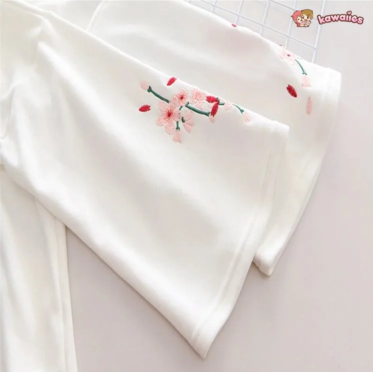 kawaiies-softtoys-plushies-kawaii-plush-Harajuku White Pink Bunny Sakura Embroidery Hoodie Apparel 