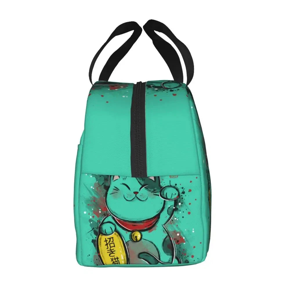 kawaiies-softtoys-plushies-kawaii-plush-Jade Green Lucky Cat Insulated Lunch Bag Bag 