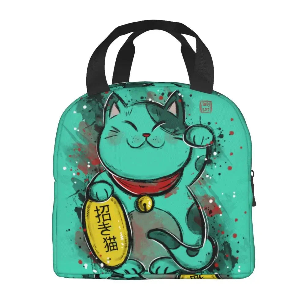 kawaiies-softtoys-plushies-kawaii-plush-Jade Green Lucky Cat Insulated Lunch Bag Bag 