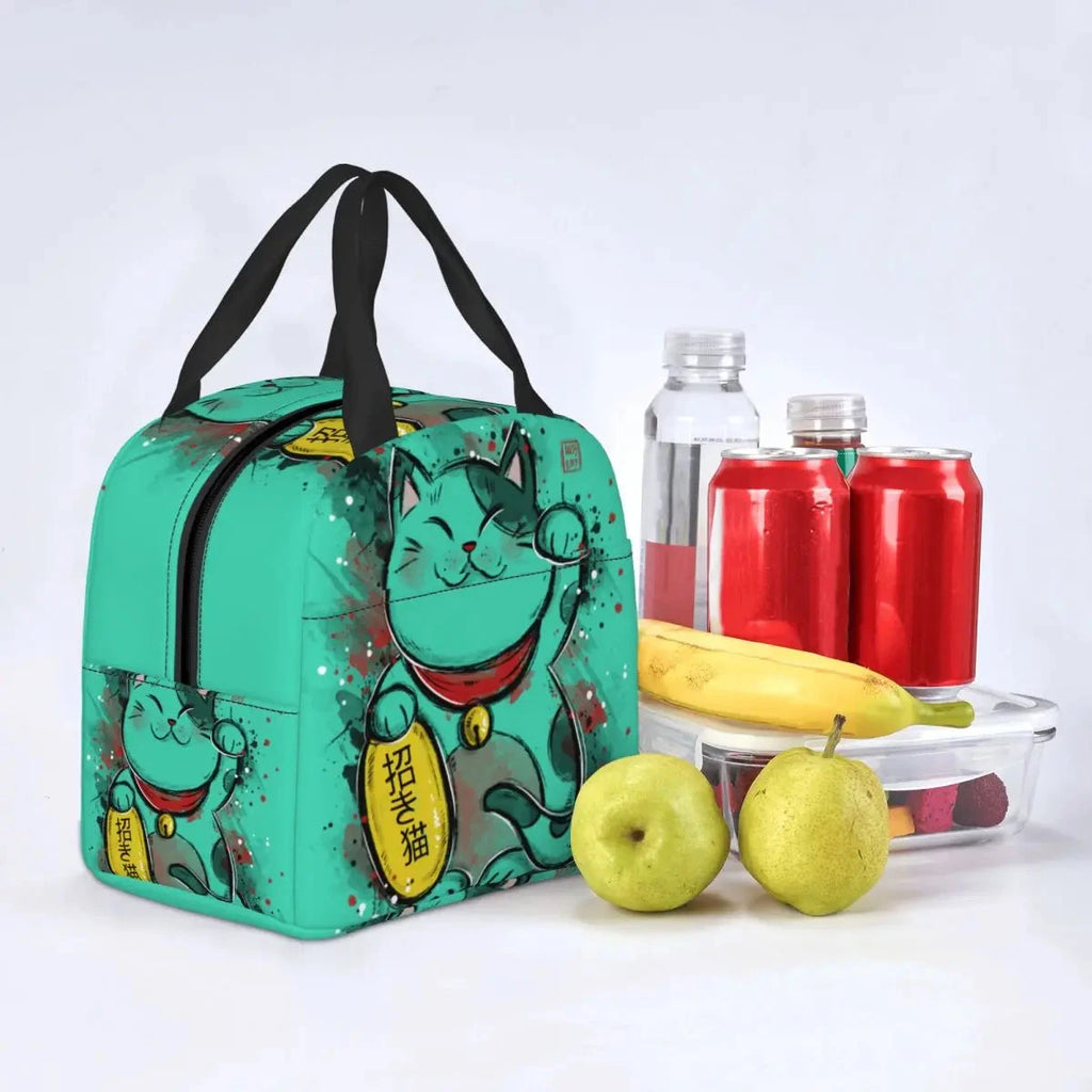 kawaiies-softtoys-plushies-kawaii-plush-Jade Green Lucky Cat Insulated Lunch Bag Bag 