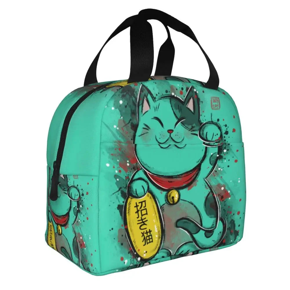 kawaiies-softtoys-plushies-kawaii-plush-Jade Green Lucky Cat Insulated Lunch Bag Bag 