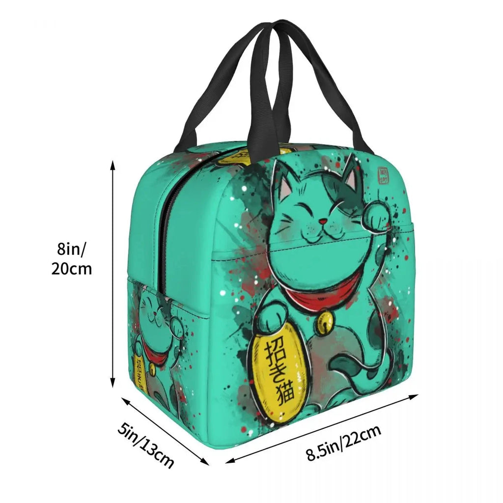 kawaiies-softtoys-plushies-kawaii-plush-Jade Green Lucky Cat Insulated Lunch Bag Bag 