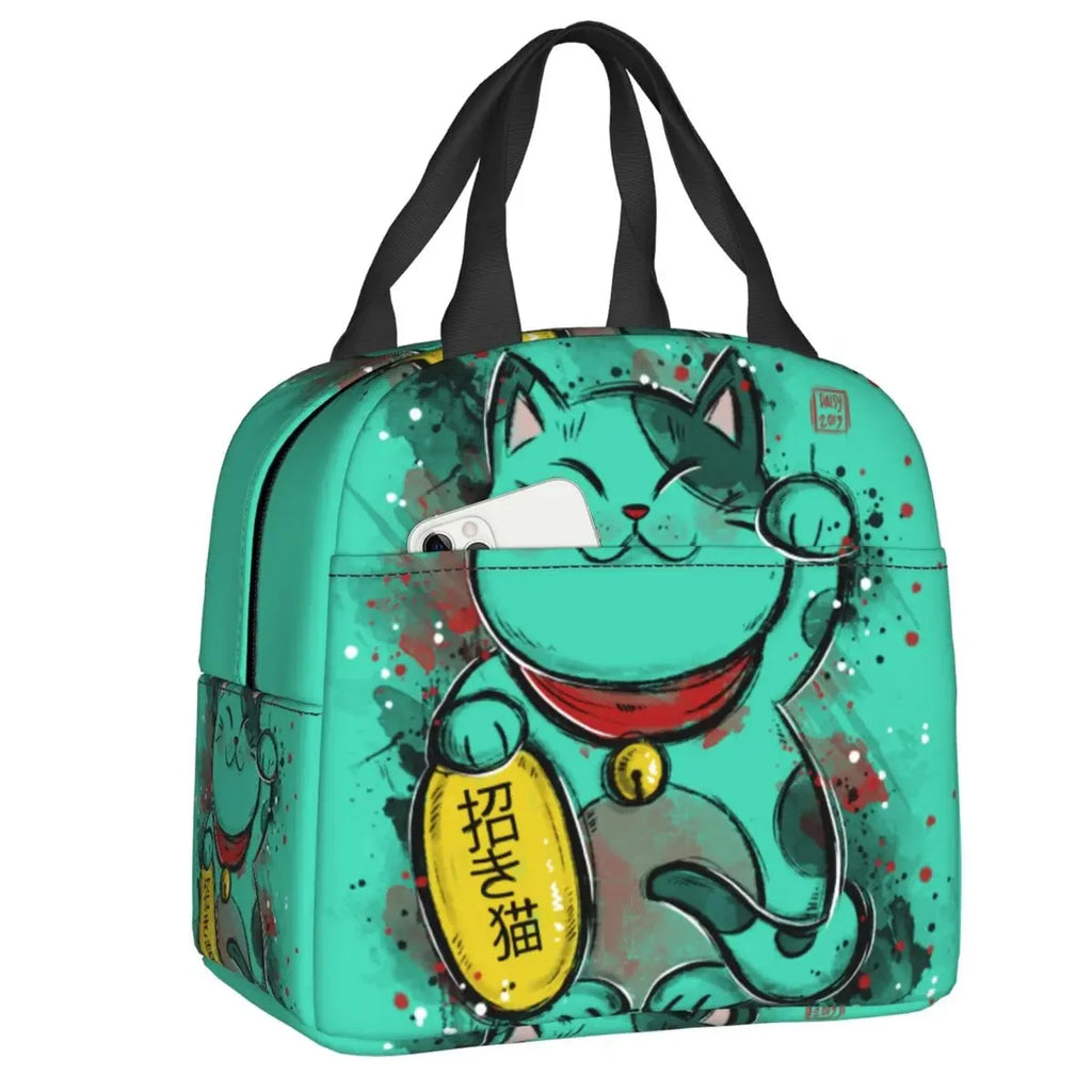 kawaiies-softtoys-plushies-kawaii-plush-Jade Green Lucky Cat Insulated Lunch Bag Bag 