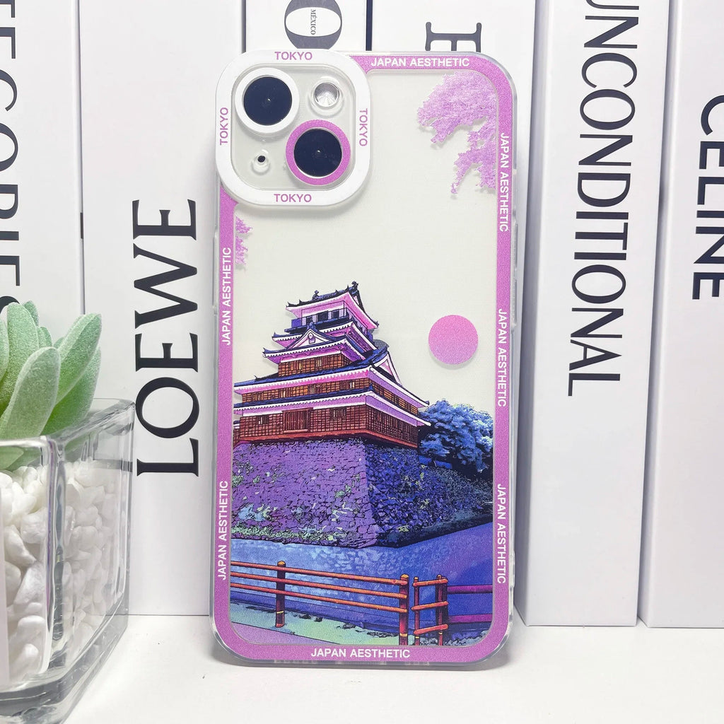 kawaiies-softtoys-plushies-kawaii-plush-Japanese Aesthetic Temple Castles Osaka Tokyo iPhone Case Accessories Pink iPhone X XS 