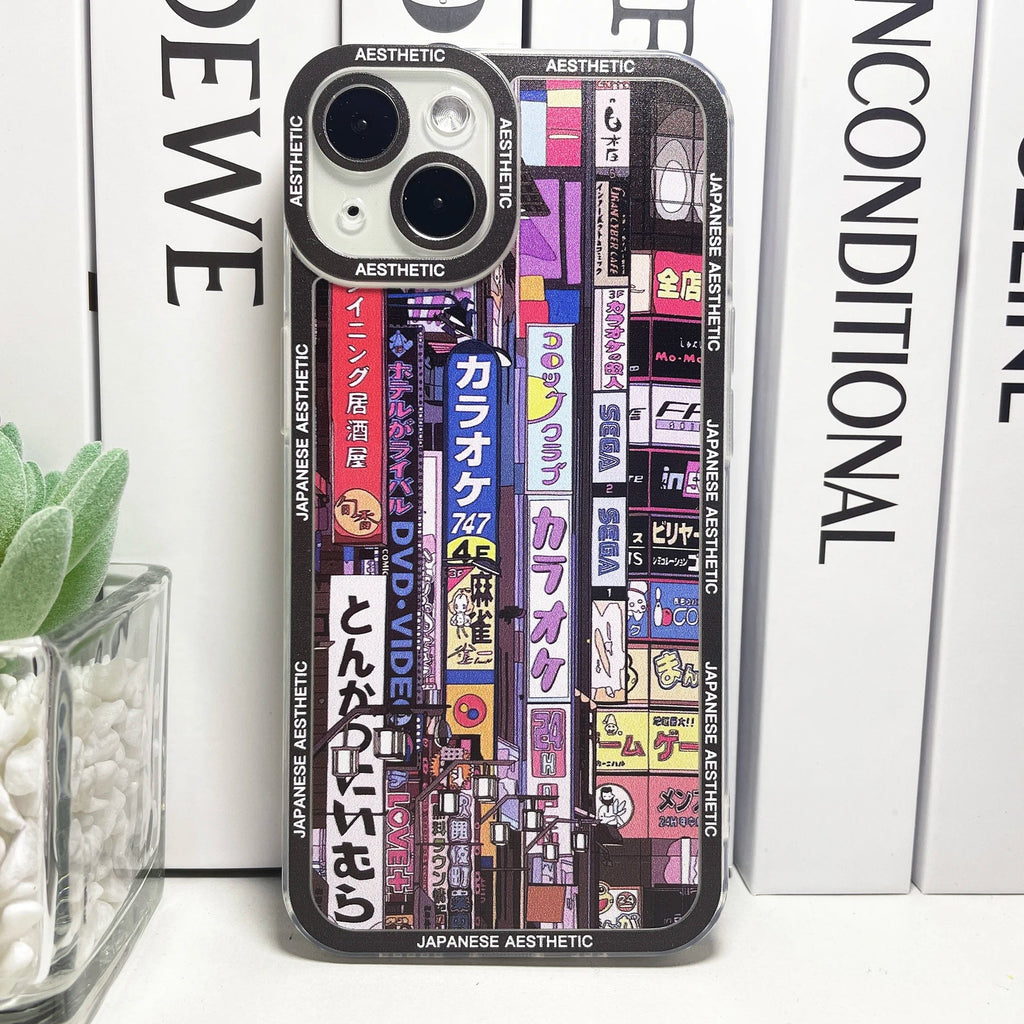 kawaiies-softtoys-plushies-kawaii-plush-Japanese Aesthetic Tokyo Neon Lights Black Hues iPhone Case Accessories Banners iPhone X XS 