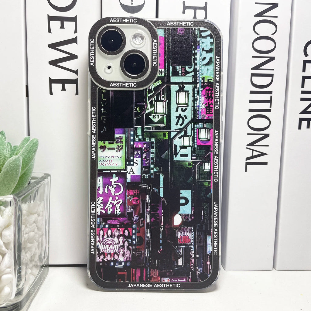 kawaiies-softtoys-plushies-kawaii-plush-Japanese Aesthetic Tokyo Neon Lights Black Hues iPhone Case Accessories Purple iPhone X XS 