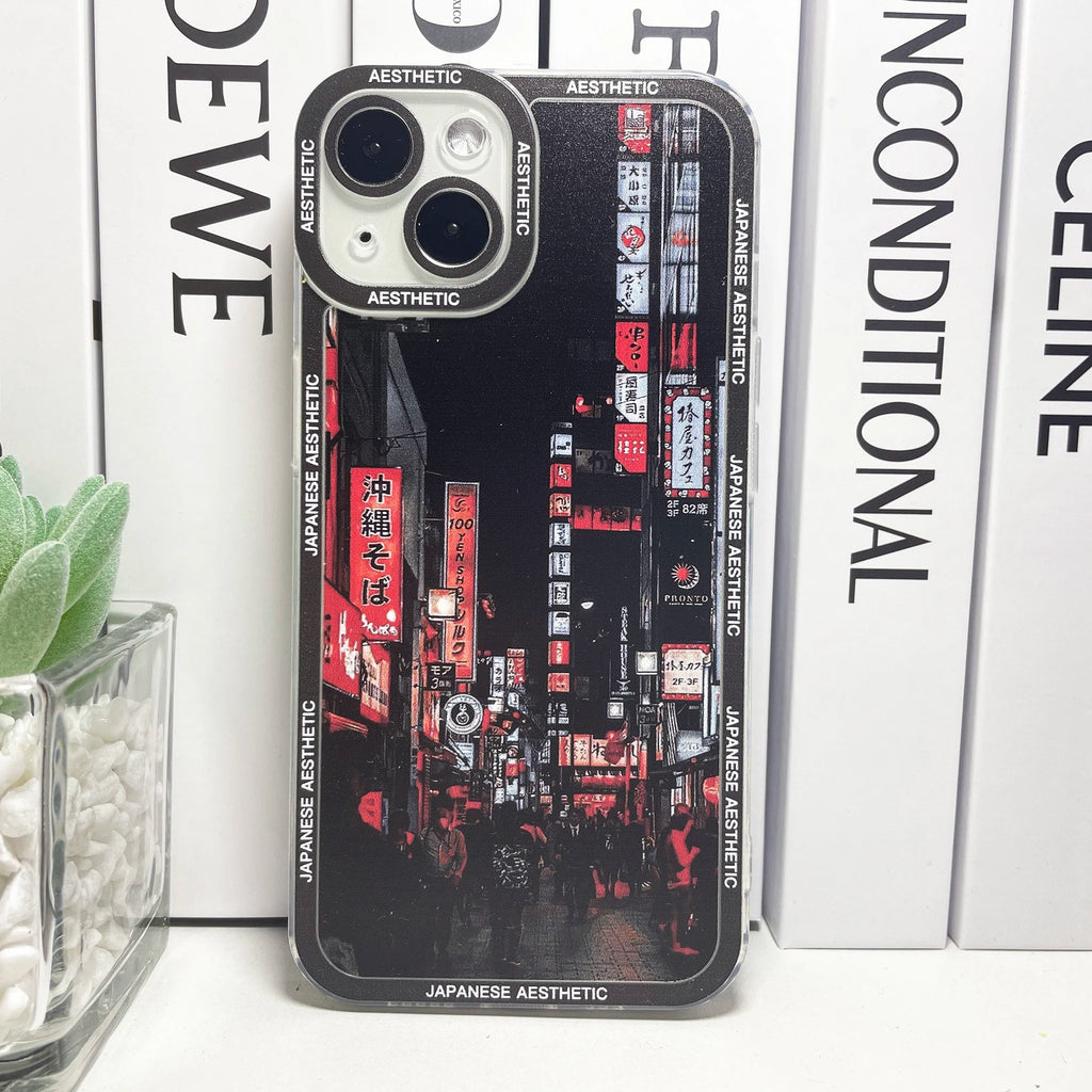 kawaiies-softtoys-plushies-kawaii-plush-Japanese Aesthetic Tokyo Neon Lights Black Hues iPhone Case Accessories Red iPhone X XS 