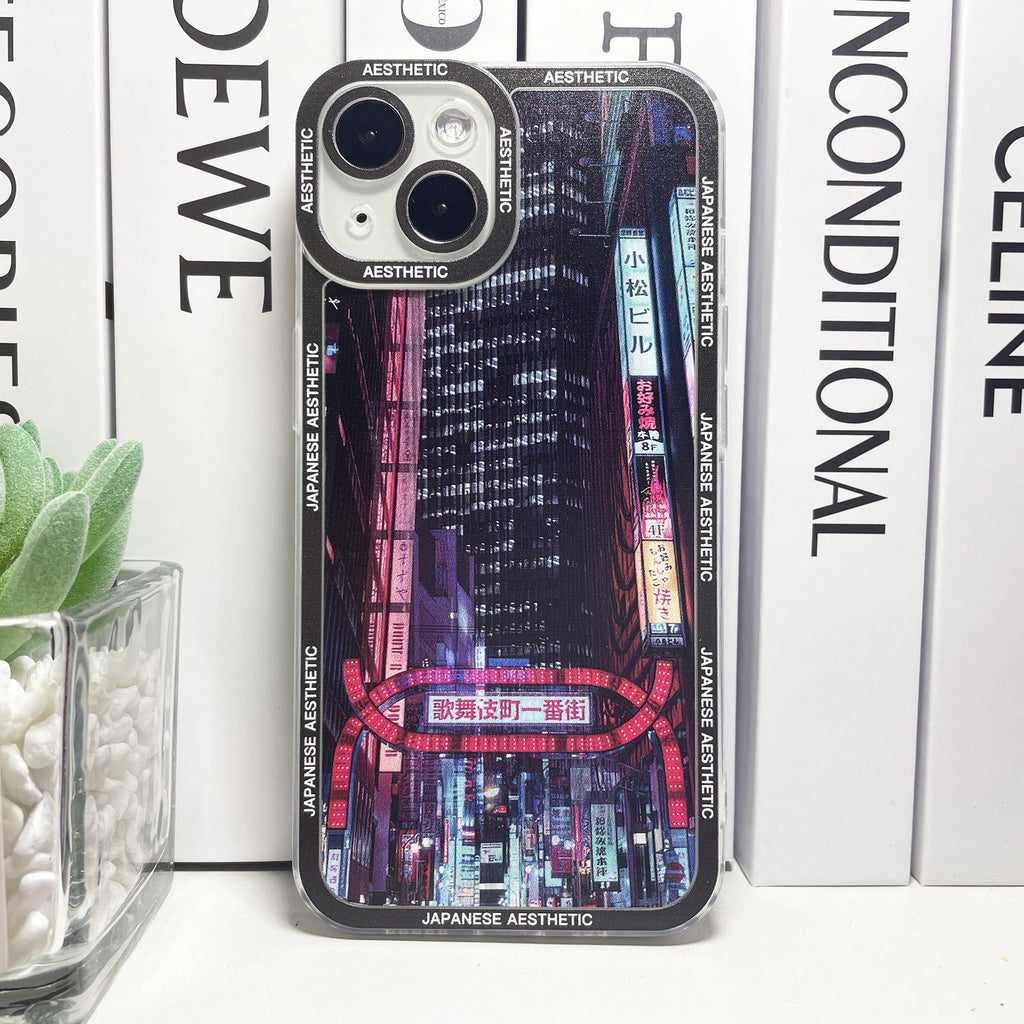 kawaiies-softtoys-plushies-kawaii-plush-Japanese Aesthetic Tokyo Neon Lights Black Hues iPhone Case Accessories Skyscraper iPhone X XS 