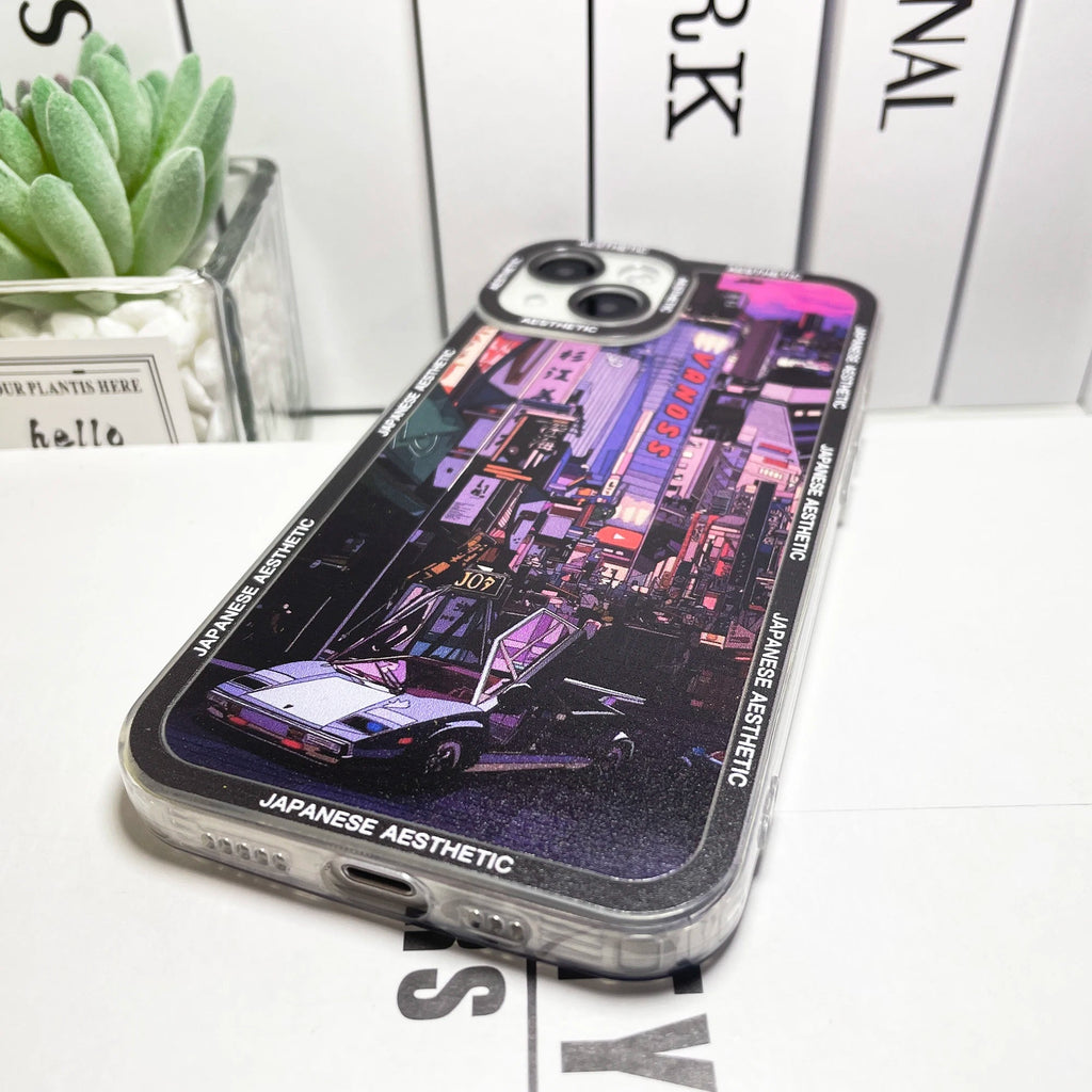 kawaiies-softtoys-plushies-kawaii-plush-Japanese Aesthetic Tokyo Neon Lights Purple Hues iPhone Case Accessories 
