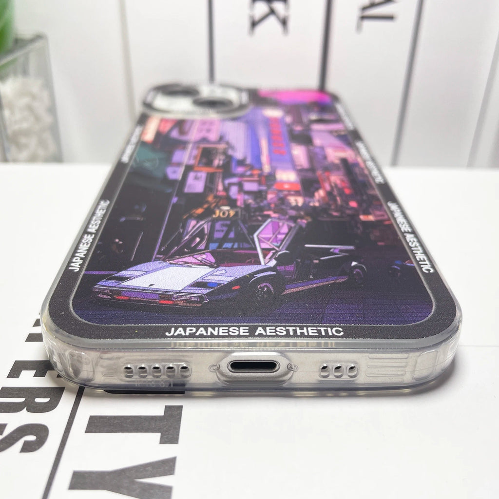 kawaiies-softtoys-plushies-kawaii-plush-Japanese Aesthetic Tokyo Neon Lights Purple Hues iPhone Case Accessories 