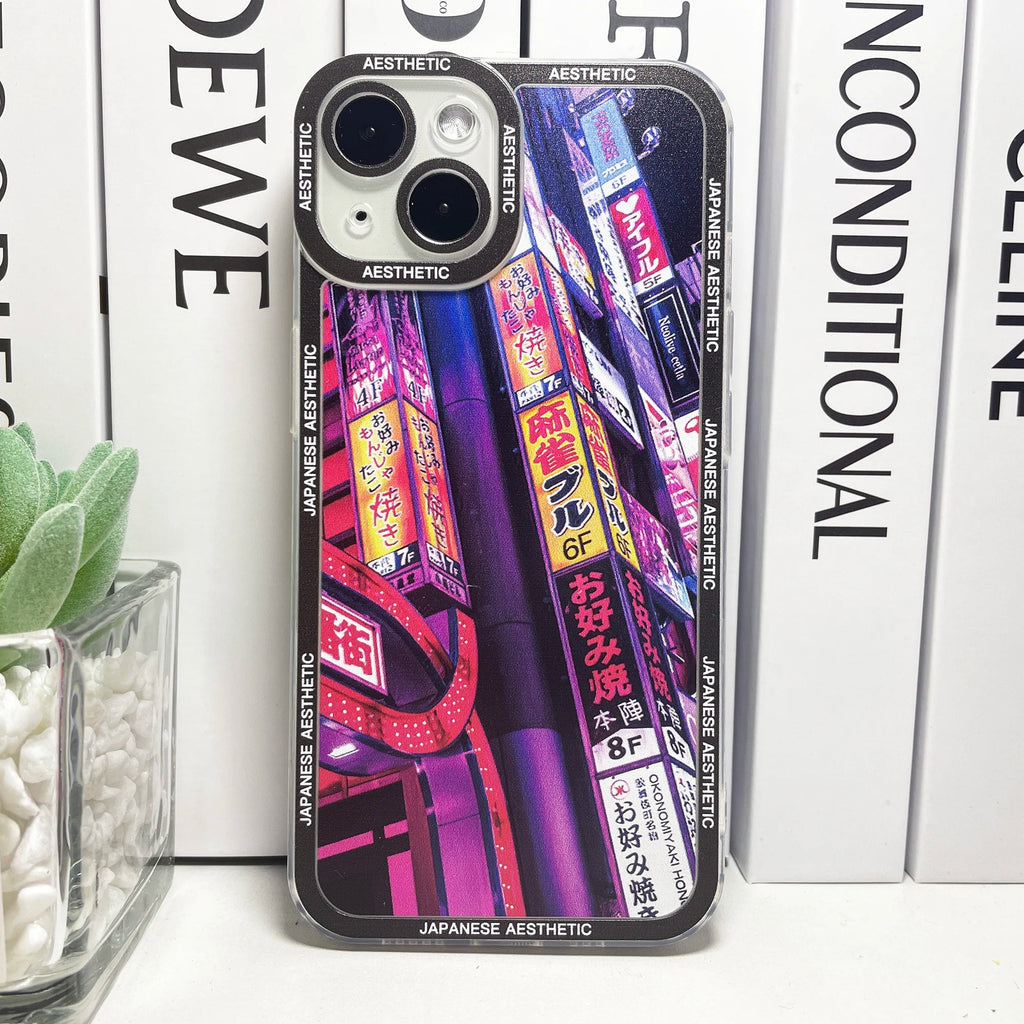 kawaiies-softtoys-plushies-kawaii-plush-Japanese Aesthetic Tokyo Neon Lights Purple Hues iPhone Case Accessories Close up iPhone X XS 