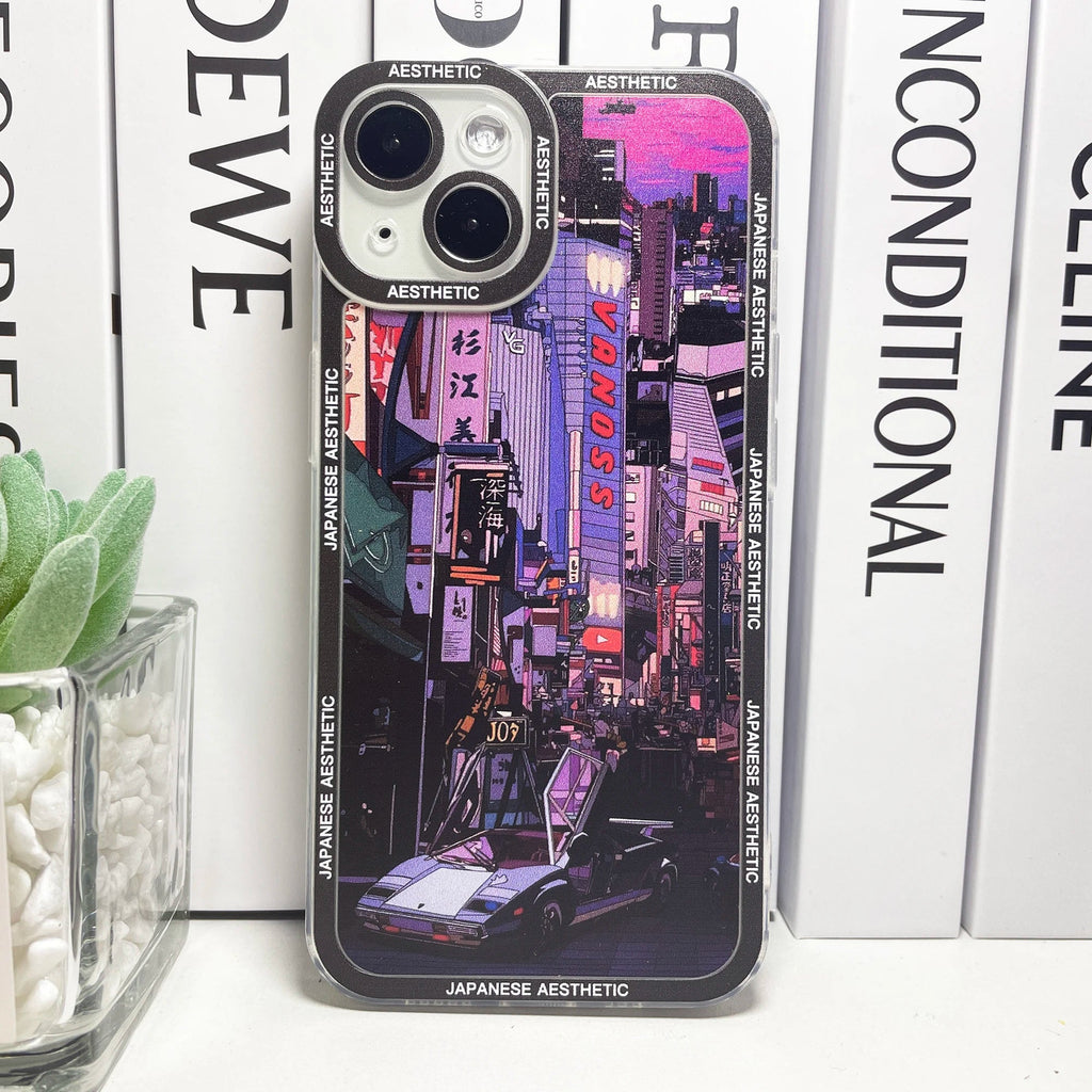 kawaiies-softtoys-plushies-kawaii-plush-Japanese Aesthetic Tokyo Neon Lights Purple Hues iPhone Case Accessories Supercar iPhone X XS 