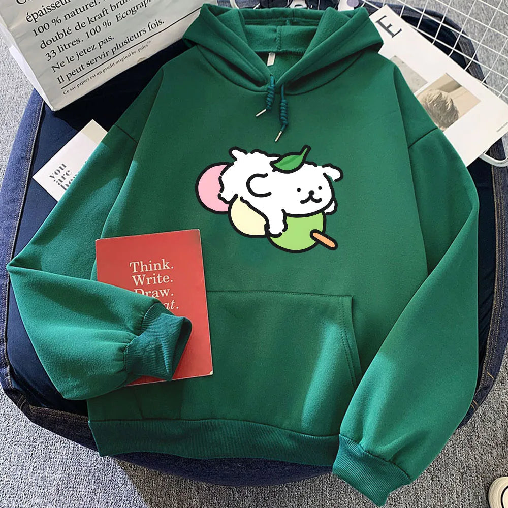 kawaiies-softtoys-plushies-kawaii-plush-Japanese Dango Luckie the Dog Unisex Hoodie Apparel Dark Green L 