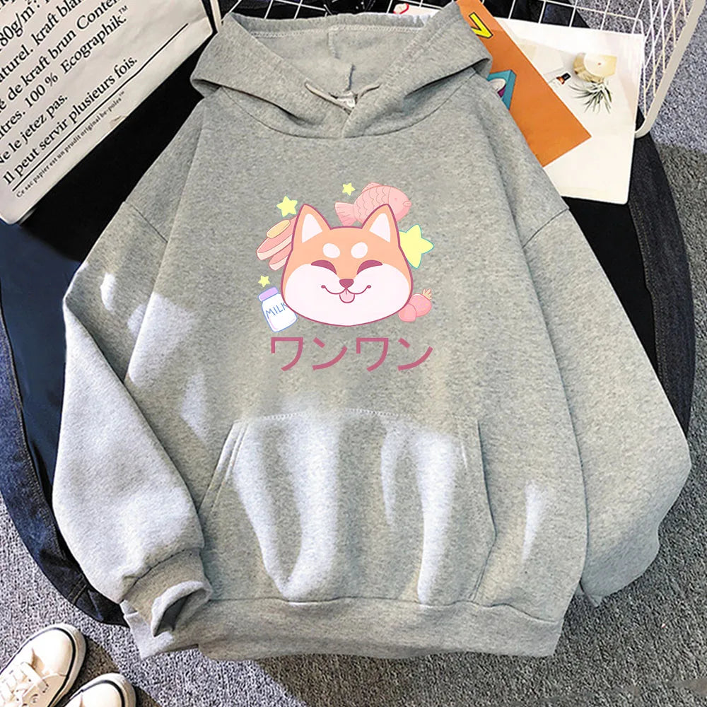 kawaiies-softtoys-plushies-kawaii-plush-Japanese Kawaii Shiba Inu Unisex Hoodie Apparel Gray L 