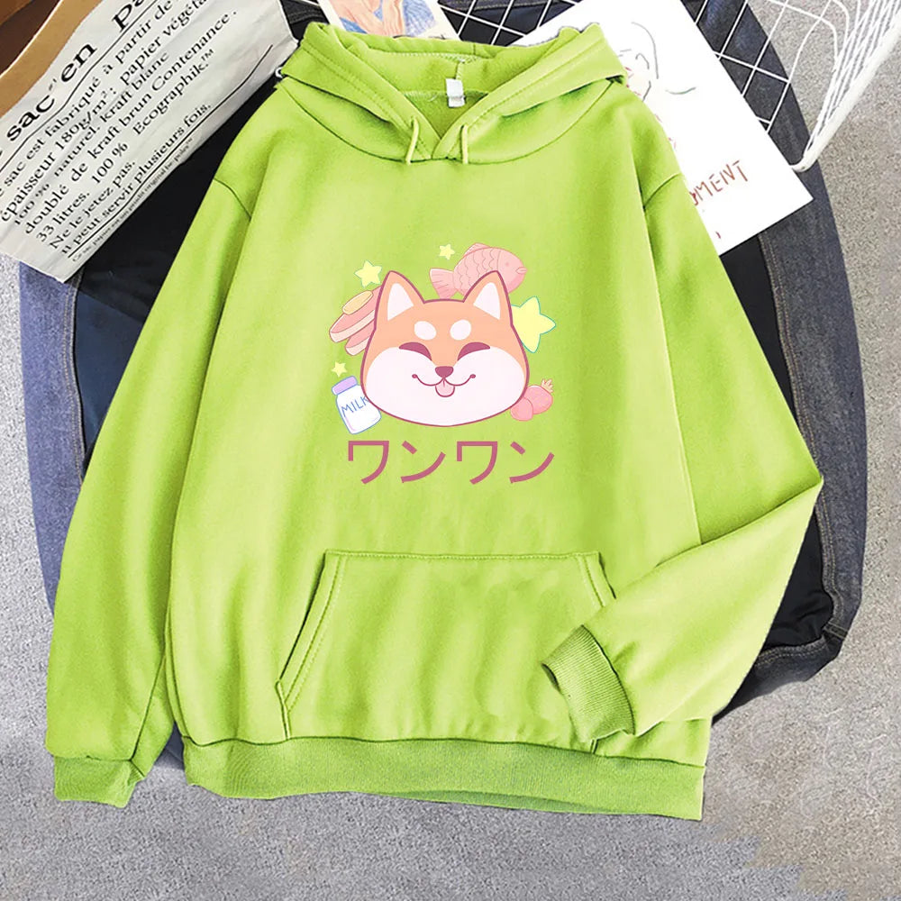 kawaiies-softtoys-plushies-kawaii-plush-Japanese Kawaii Shiba Inu Unisex Hoodie Apparel Lime XS 