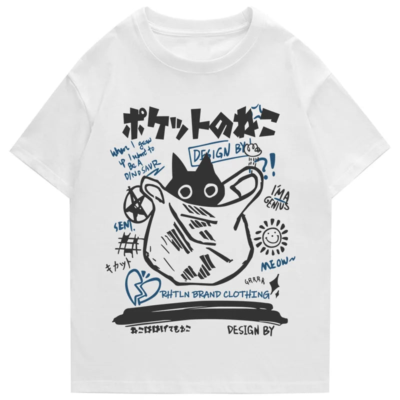 kawaiies-softtoys-plushies-kawaii-plush-Japanese-theme Black Cat in a Bag Unisex Tee Apparel White S 