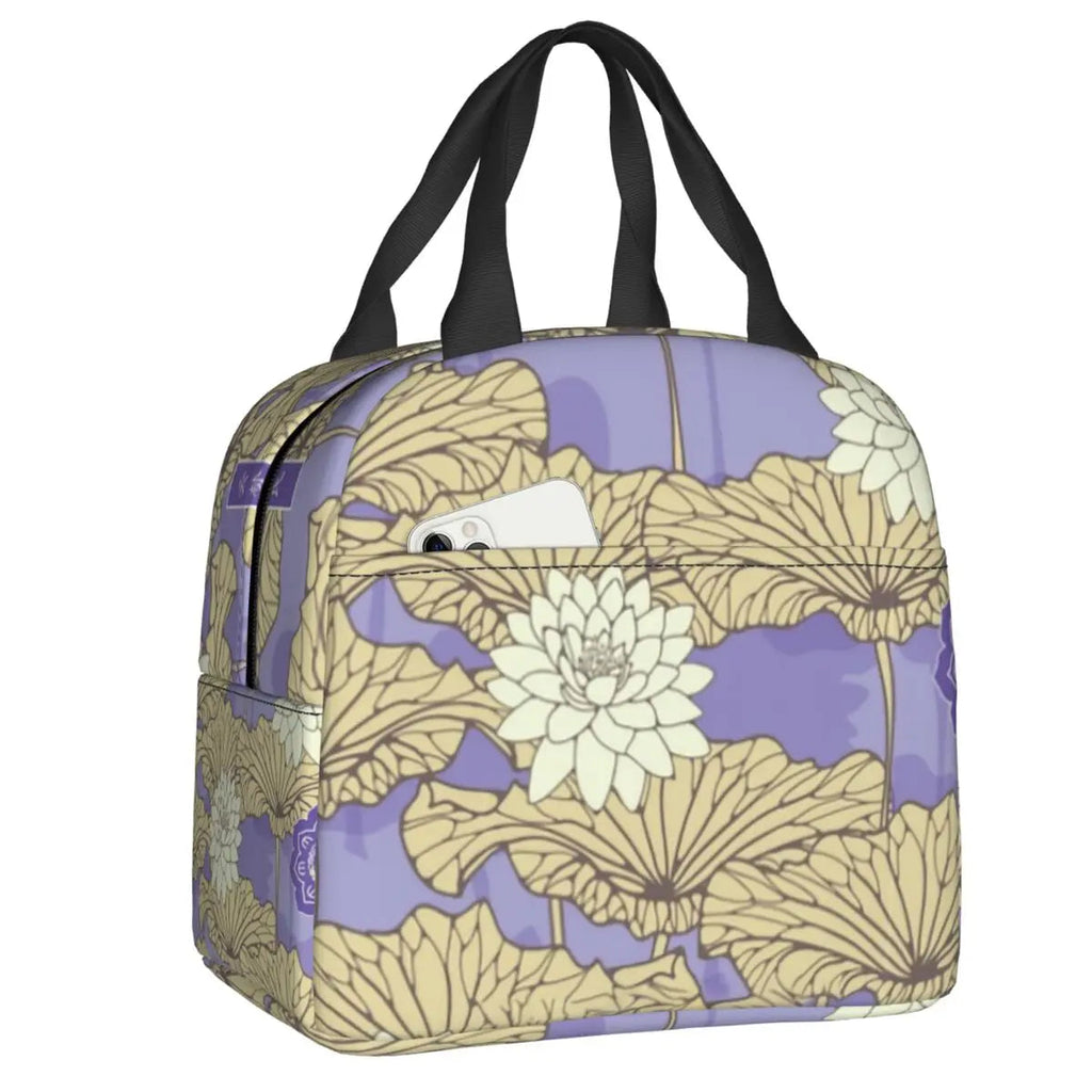 kawaiies-softtoys-plushies-kawaii-plush-Japanese-theme Floral Insulated Lunch Bag Collection Bag Purple 