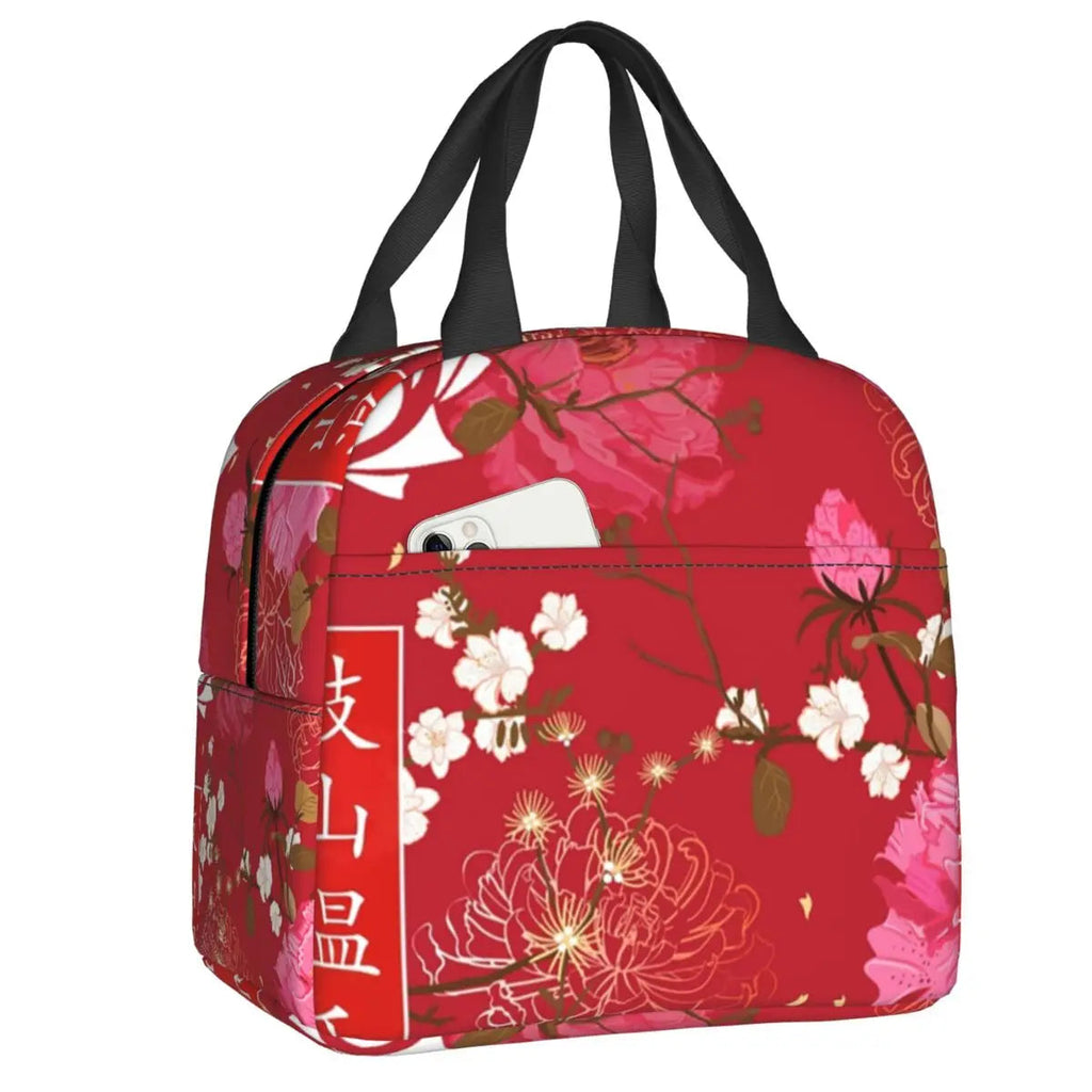 kawaiies-softtoys-plushies-kawaii-plush-Japanese-theme Floral Insulated Lunch Bag Collection Bag Red 