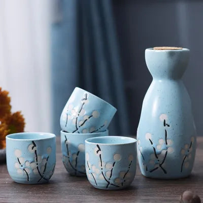 kawaiies-softtoys-plushies-kawaii-plush-Japanese-theme Sakura Blossom Ceramic Sake Set 5-Piece Cup Collection 2 Home Decor Blue 