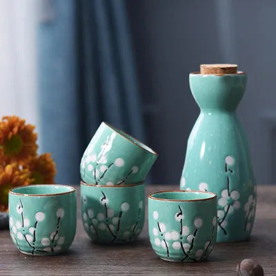 kawaiies-softtoys-plushies-kawaii-plush-Japanese-theme Sakura Blossom Ceramic Sake Set 5-Piece Cup Collection 2 Home Decor Green 