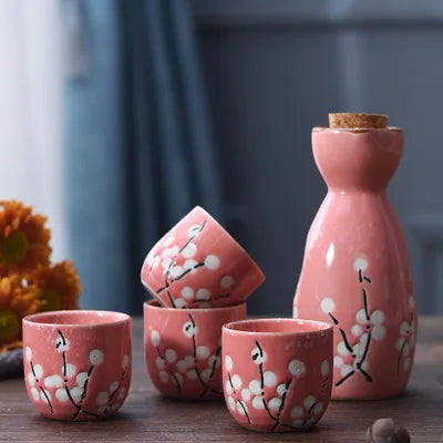 kawaiies-softtoys-plushies-kawaii-plush-Japanese-theme Sakura Blossom Ceramic Sake Set 5-Piece Cup Collection 2 Home Decor Pink 