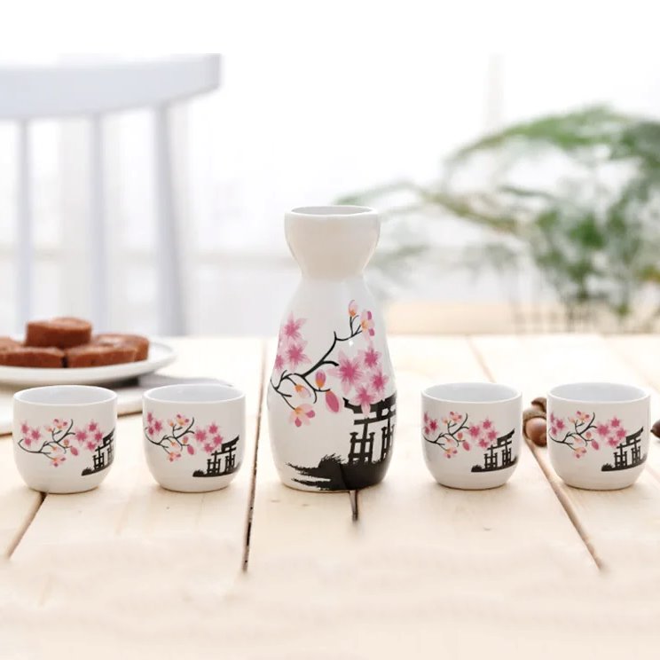 kawaiies-softtoys-plushies-kawaii-plush-Japanese-theme Sakura Blossom Ceramic Sake Set 5-Piece Cup Collection Home Decor 