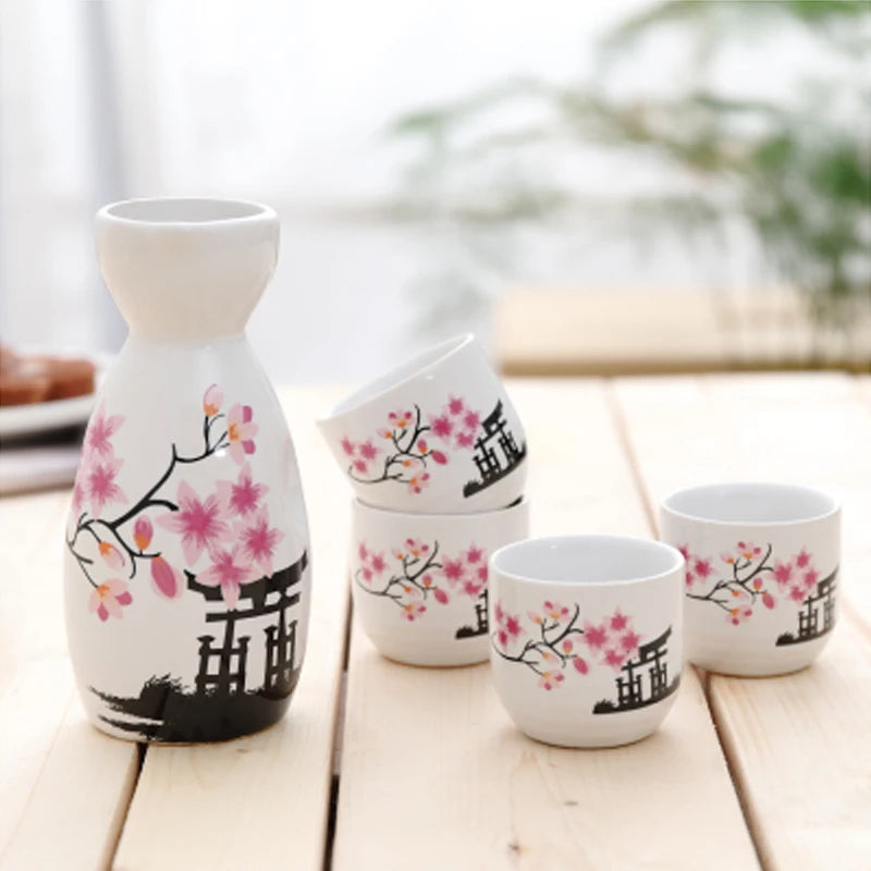 kawaiies-softtoys-plushies-kawaii-plush-Japanese-theme Sakura Blossom Ceramic Sake Set 5-Piece Cup Collection Home Decor White 