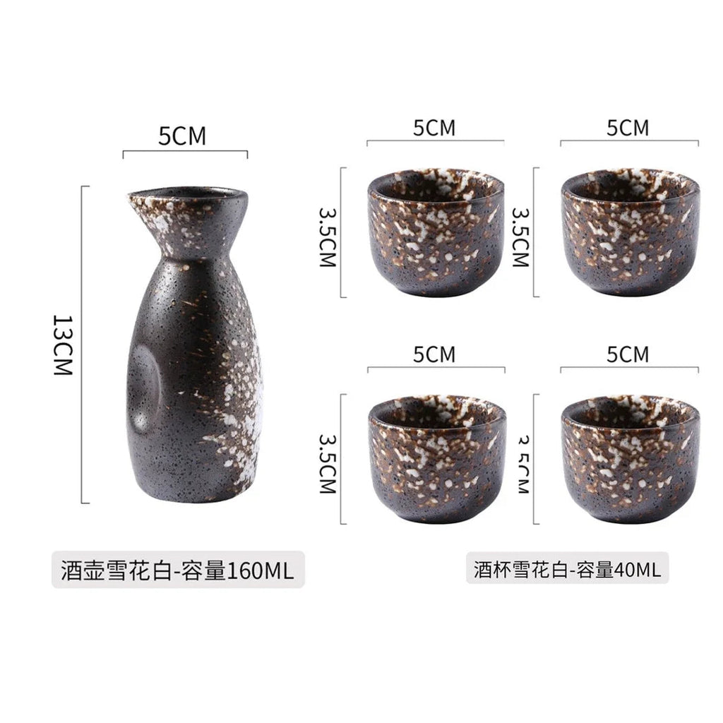 kawaiies-softtoys-plushies-kawaii-plush-Japanese-theme Stone Ceramic Sake Set 5-Piece Cup Collection Home Decor Brown 