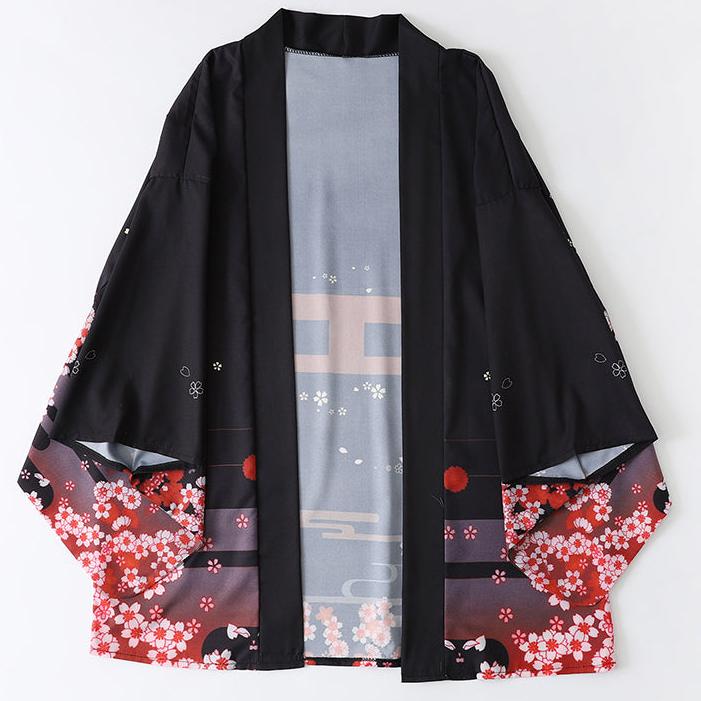 kawaiies-softtoys-plushies-kawaii-plush-Japanese-themed Black Red Fox Snake Shrine Women's Kimono Kimono 