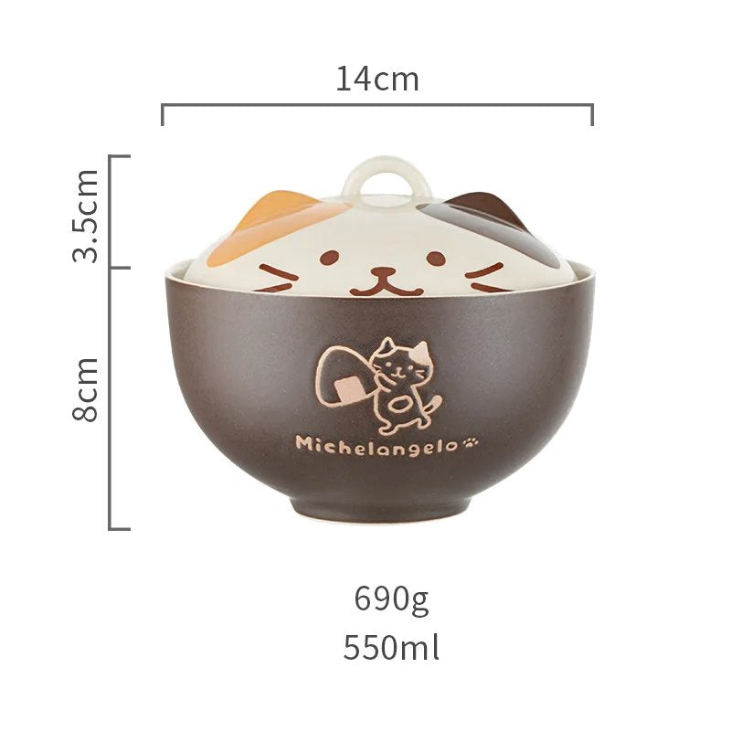 kawaiies-softtoys-plushies-kawaii-plush-Japanese-themed Ceramic Cat Bowls Home Decor Brown 