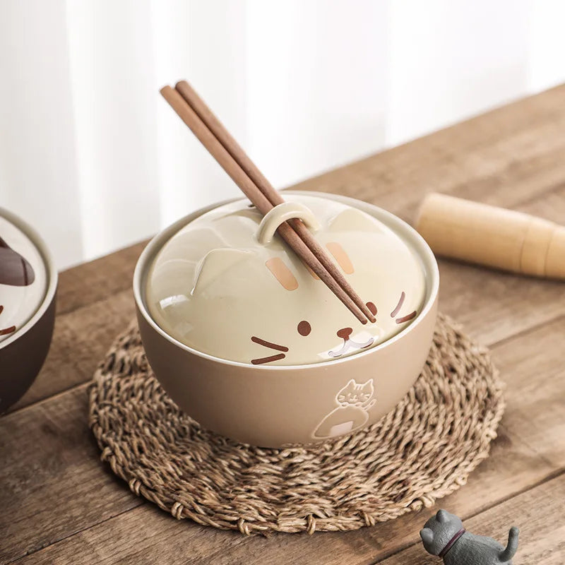 kawaiies-softtoys-plushies-kawaii-plush-Japanese-themed Ceramic Cat Bowls Home Decor Cream 