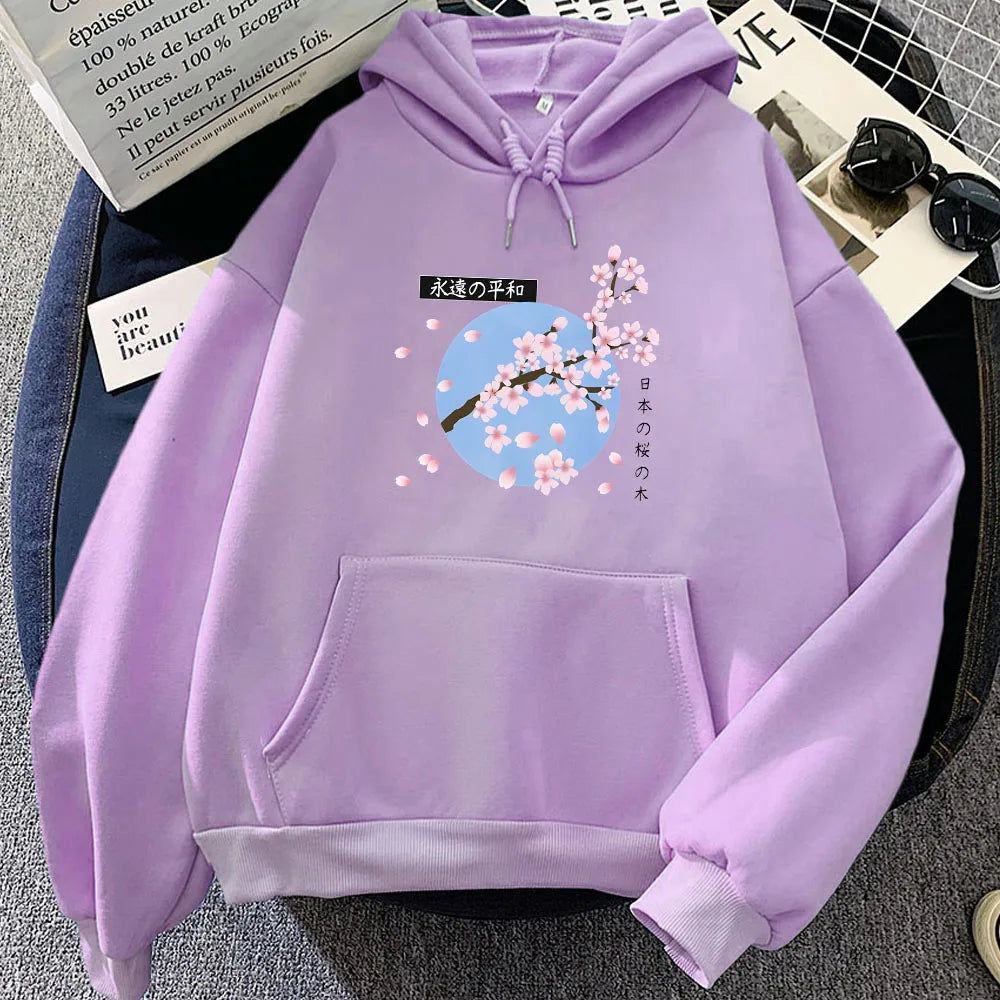 kawaiies-softtoys-plushies-kawaii-plush-Japanese-themed Cherry Blossom Blue Sky Unisex Hoodie Apparel Light Purple XS 