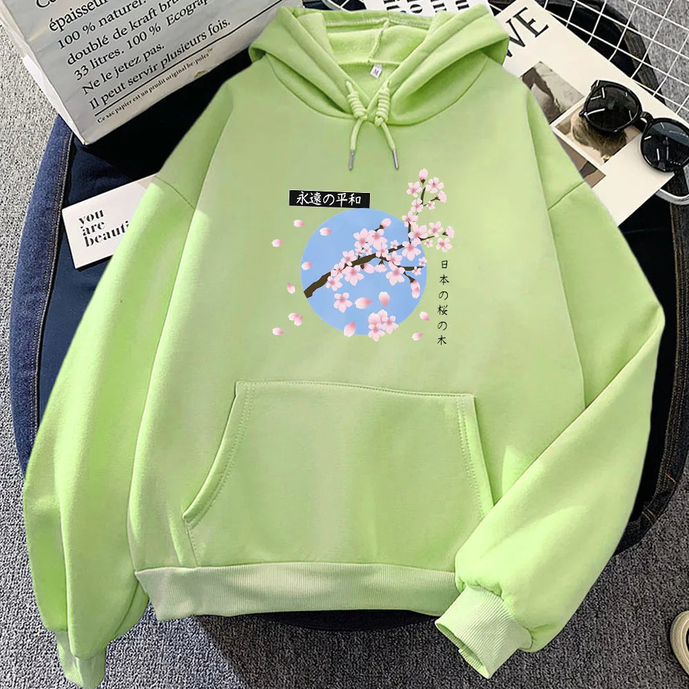 kawaiies-softtoys-plushies-kawaii-plush-Japanese-themed Cherry Blossom Blue Sky Unisex Hoodie Apparel Lime XXXL 