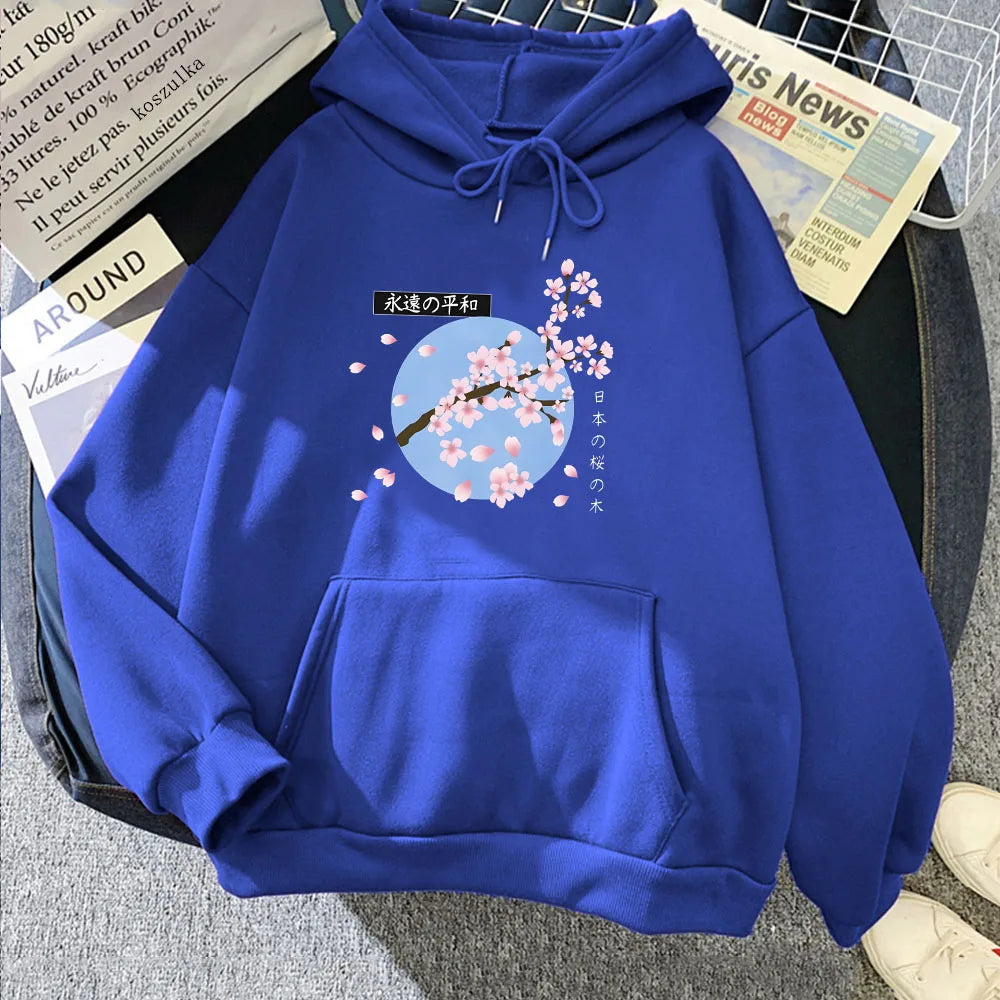 kawaiies-softtoys-plushies-kawaii-plush-Japanese-themed Cherry Blossom Blue Sky Unisex Hoodie Apparel Royal Blue XL 