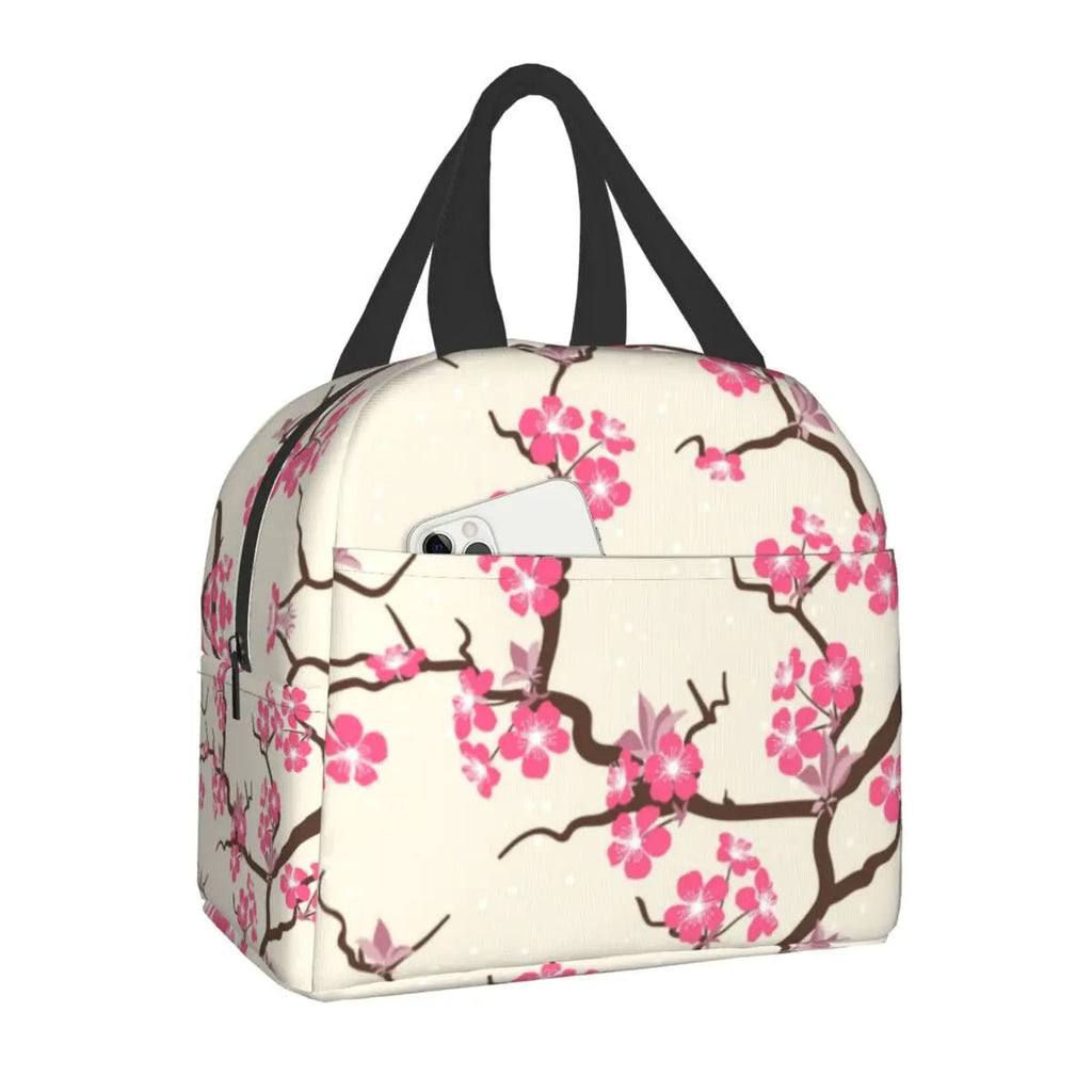 kawaiies-softtoys-plushies-kawaii-plush-Japanese-themed Cherry Blossom Insulated Lunch Bag Collection Bag Pink 