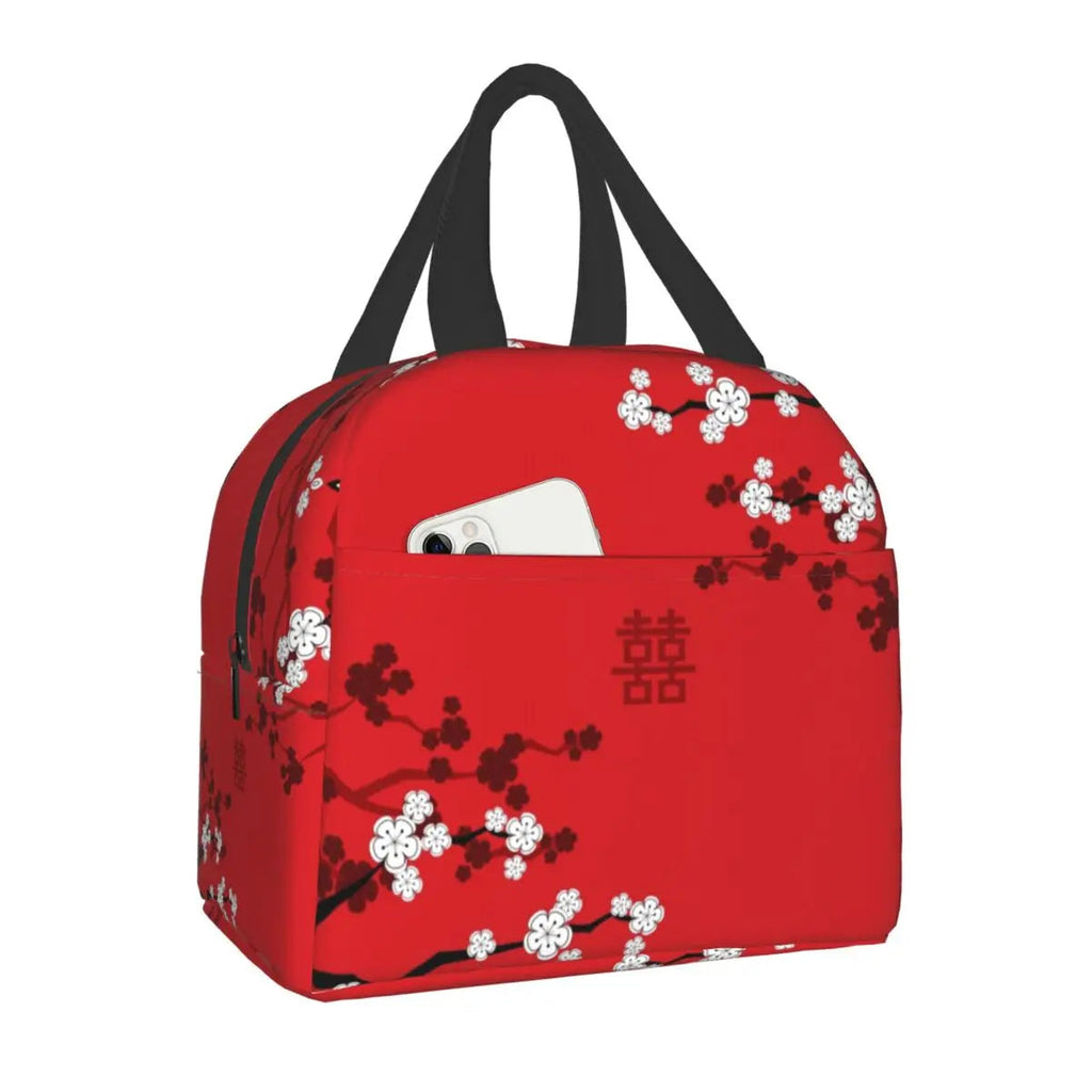 kawaiies-softtoys-plushies-kawaii-plush-Japanese-themed Cherry Blossom Insulated Lunch Bag Collection Bag Red 