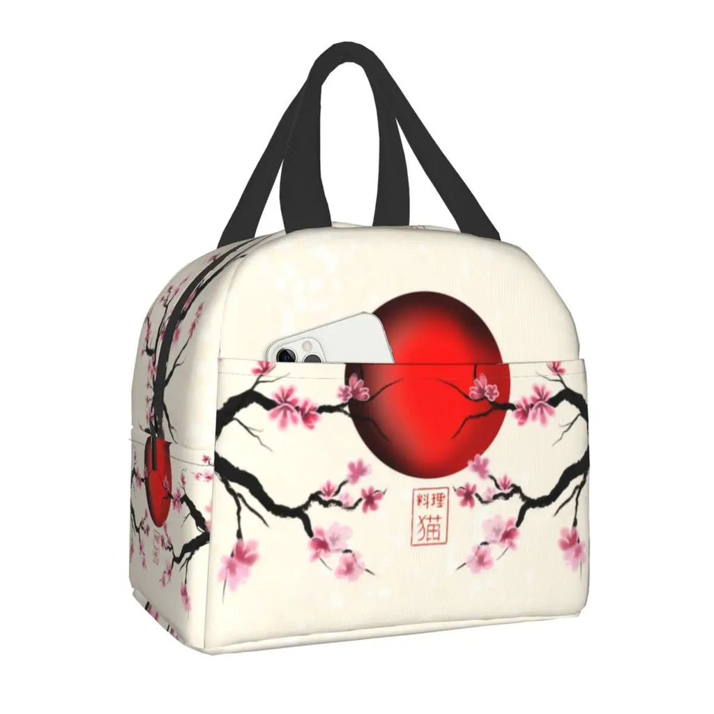 kawaiies-softtoys-plushies-kawaii-plush-Japanese-themed Cherry Blossom Insulated Lunch Bag Collection Bag Red Sun 