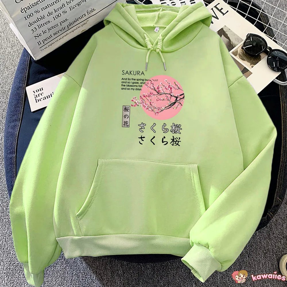 kawaiies-softtoys-plushies-kawaii-plush-Japanese-themed Cherry Blossom Pink Sun Unisex Hoodie Apparel 